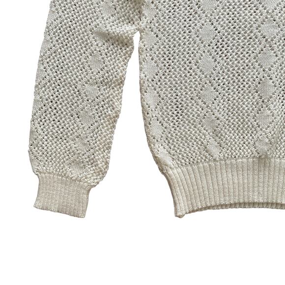 1970s Vintage Golden Touch Cream Fine Knit Sheer V-neck Sweater Size Small - Picture 3 of 4